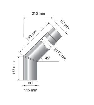 Smoke pipes HARVIA BENT PIPE FOR WOODBURNING STOVE 45°, Ø115MM HARVIA BENT PIPE FOR WOODBURNING STOVE 45°, Ø115MM