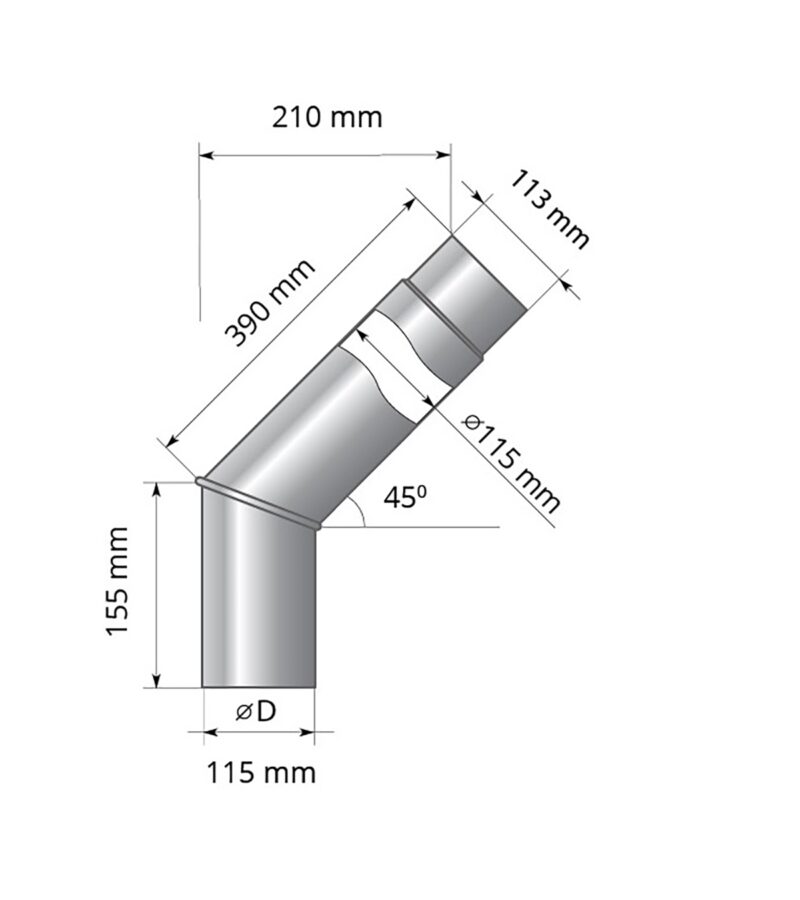 HARVIA WZ45ST, KULMAPUTKI, 45°, Ø115mm, RUOSTUMATON TERÄS